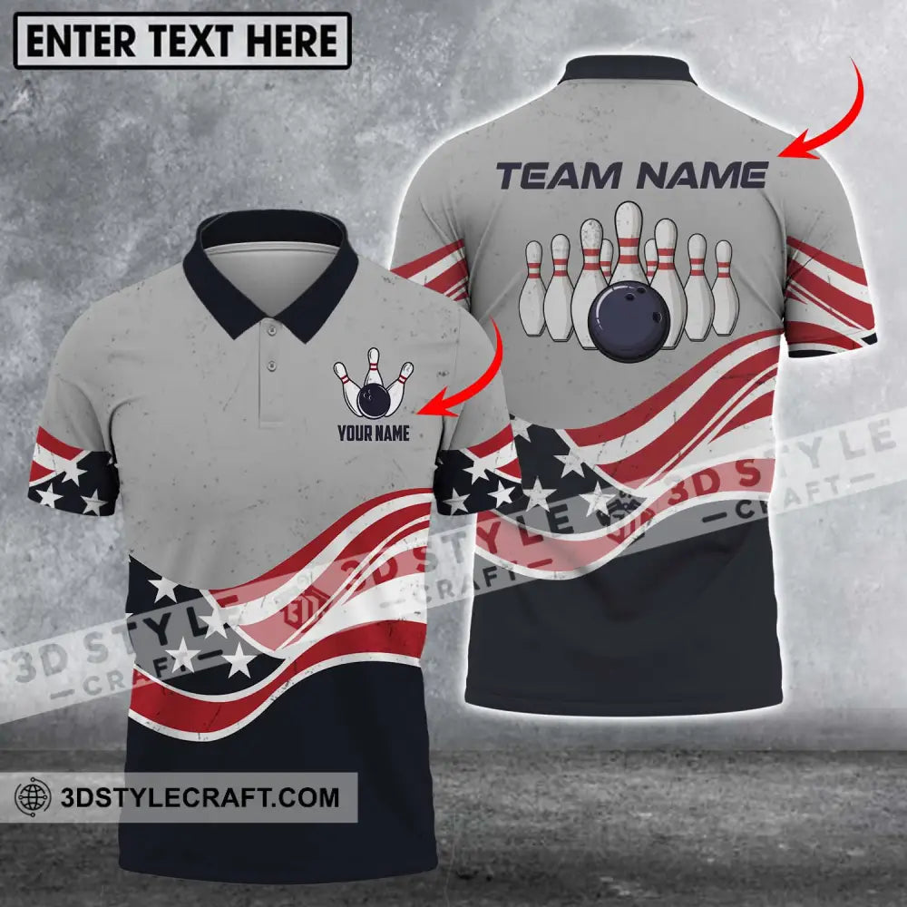 Unisex Shirt - Custom Name Team America Bowling T-Shirt