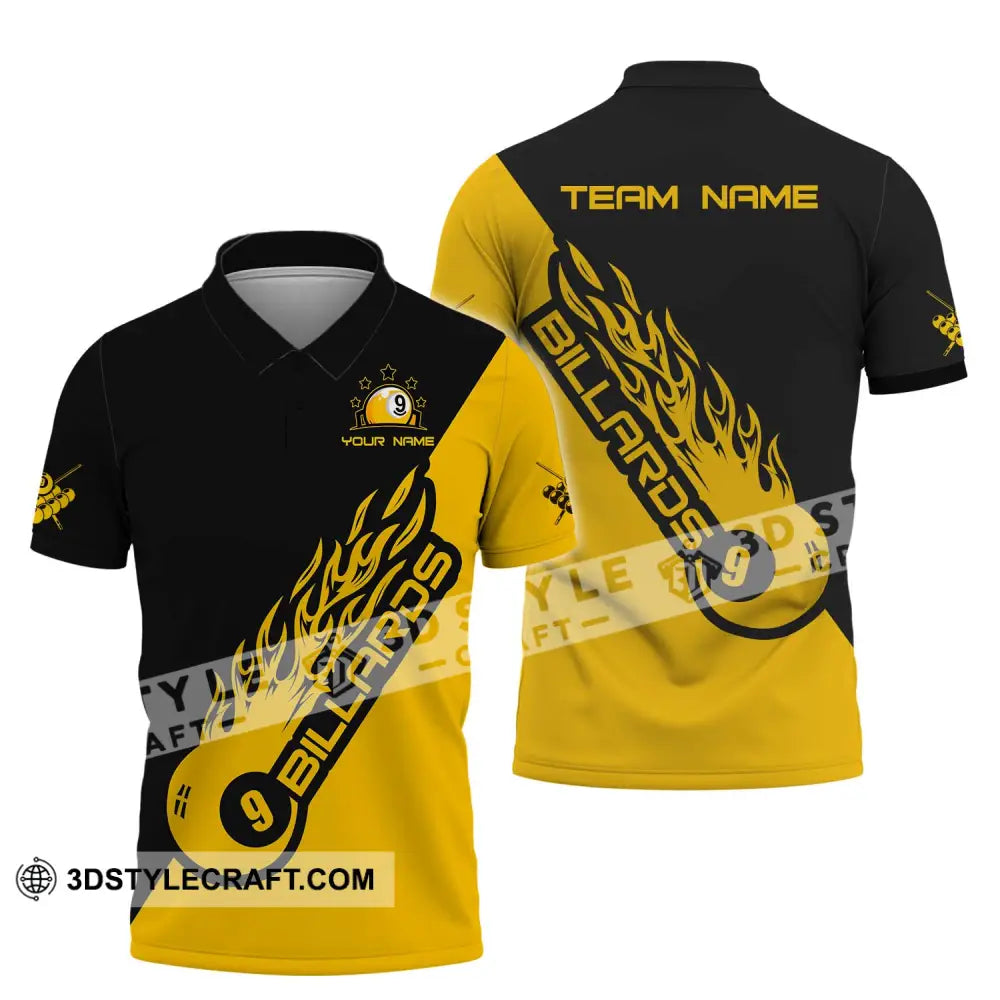 Unisex Shirt - Custom Name Team Billiard Yellow Fire Polo / S T-Shirt