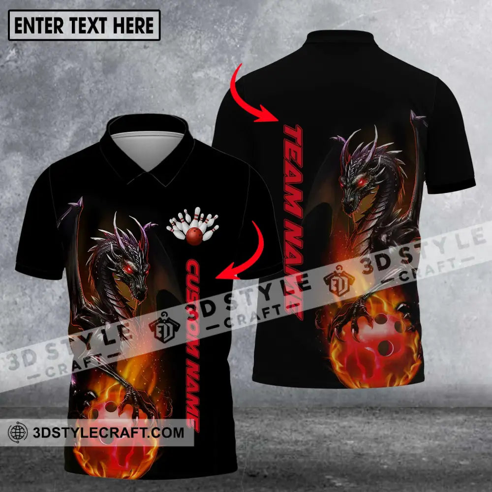 Unisex Shirt - Custom Name Team Bowling Dragon Fire Ball Polo / S T-Shirt