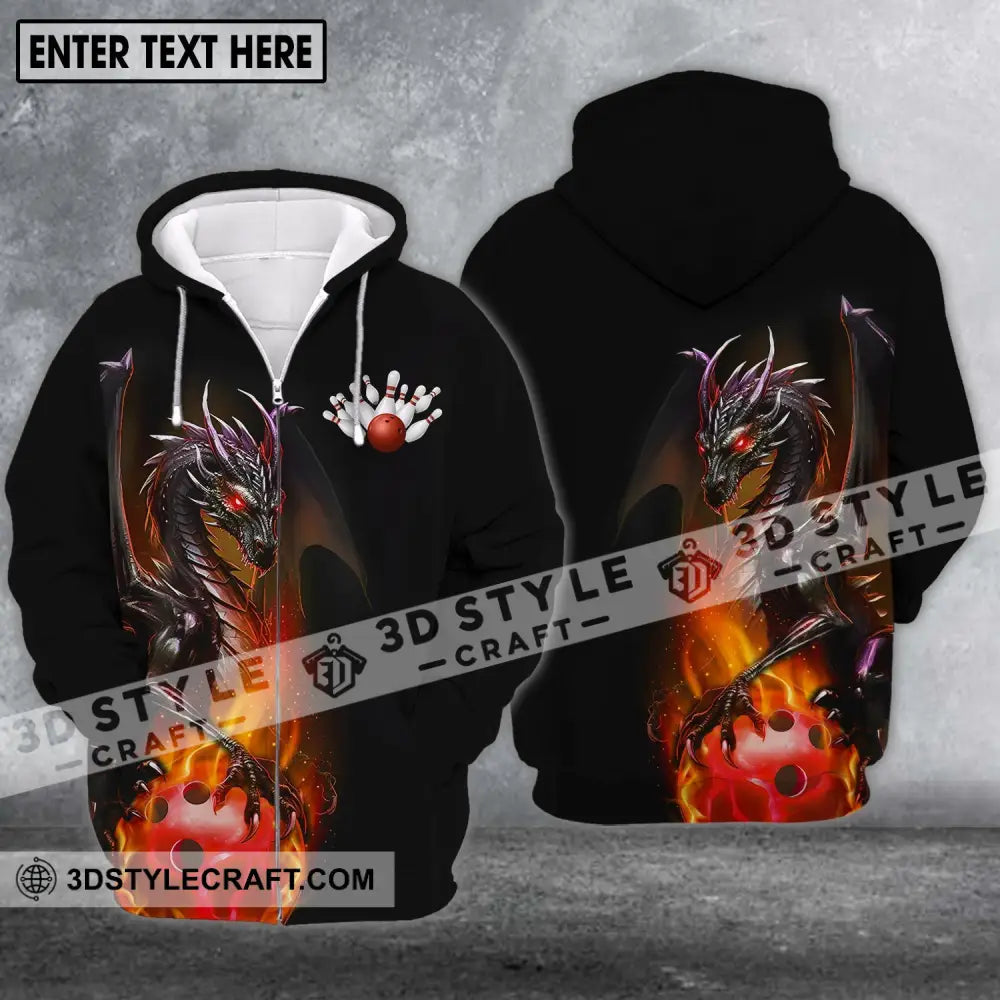 Unisex Shirt - Custom Name Team Bowling Dragon Fire Ball Zipper Hoodie / S T-Shirt