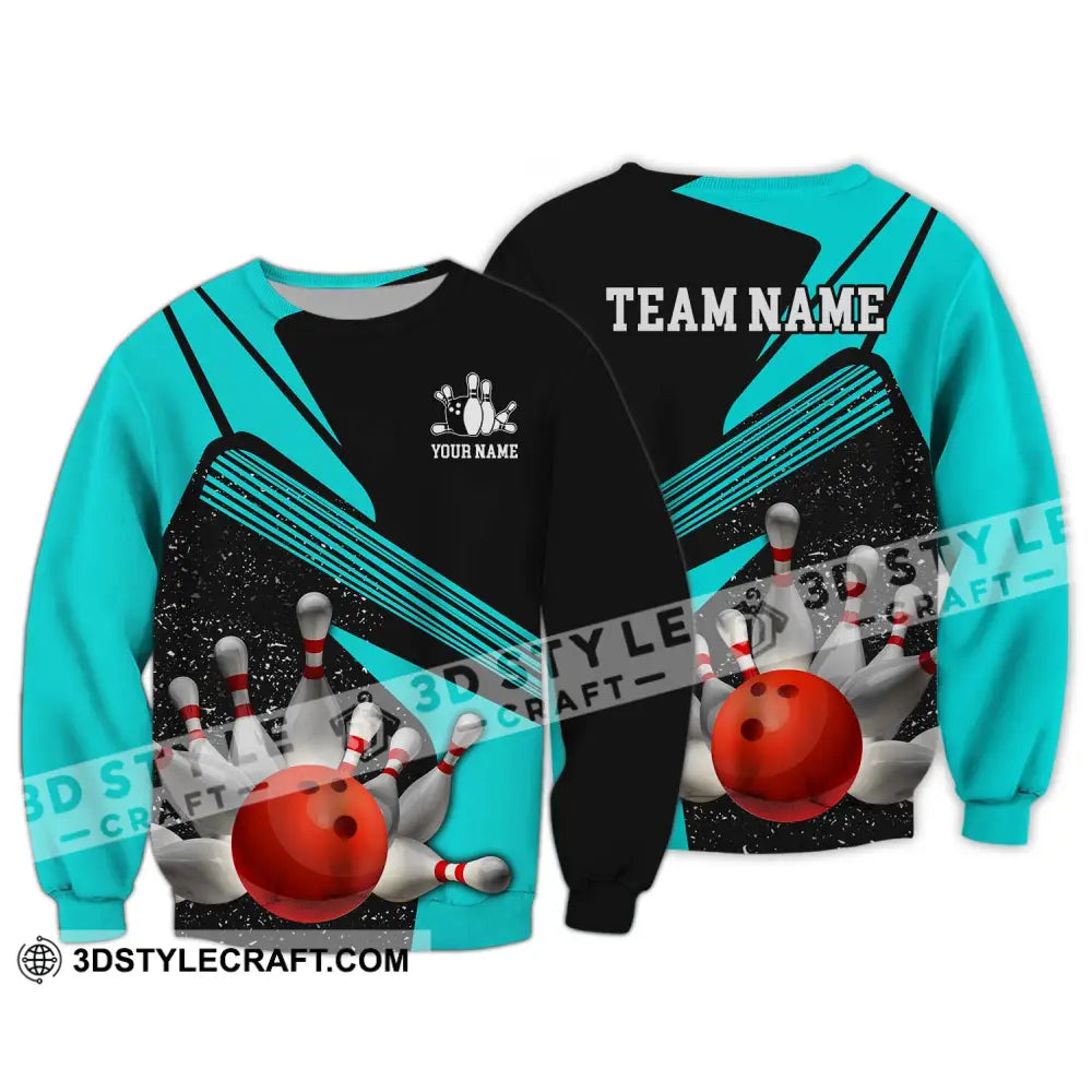 Unisex Shirt - Custom Name Team Cyan Bowling Long Sleeve / S T-Shirt