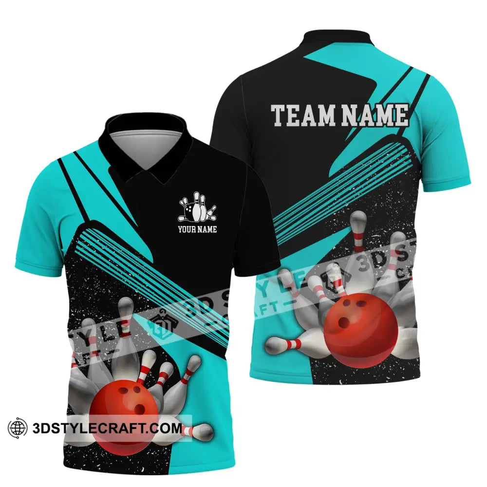 Unisex Shirt - Custom Name Team Cyan Bowling Polo / S T-Shirt