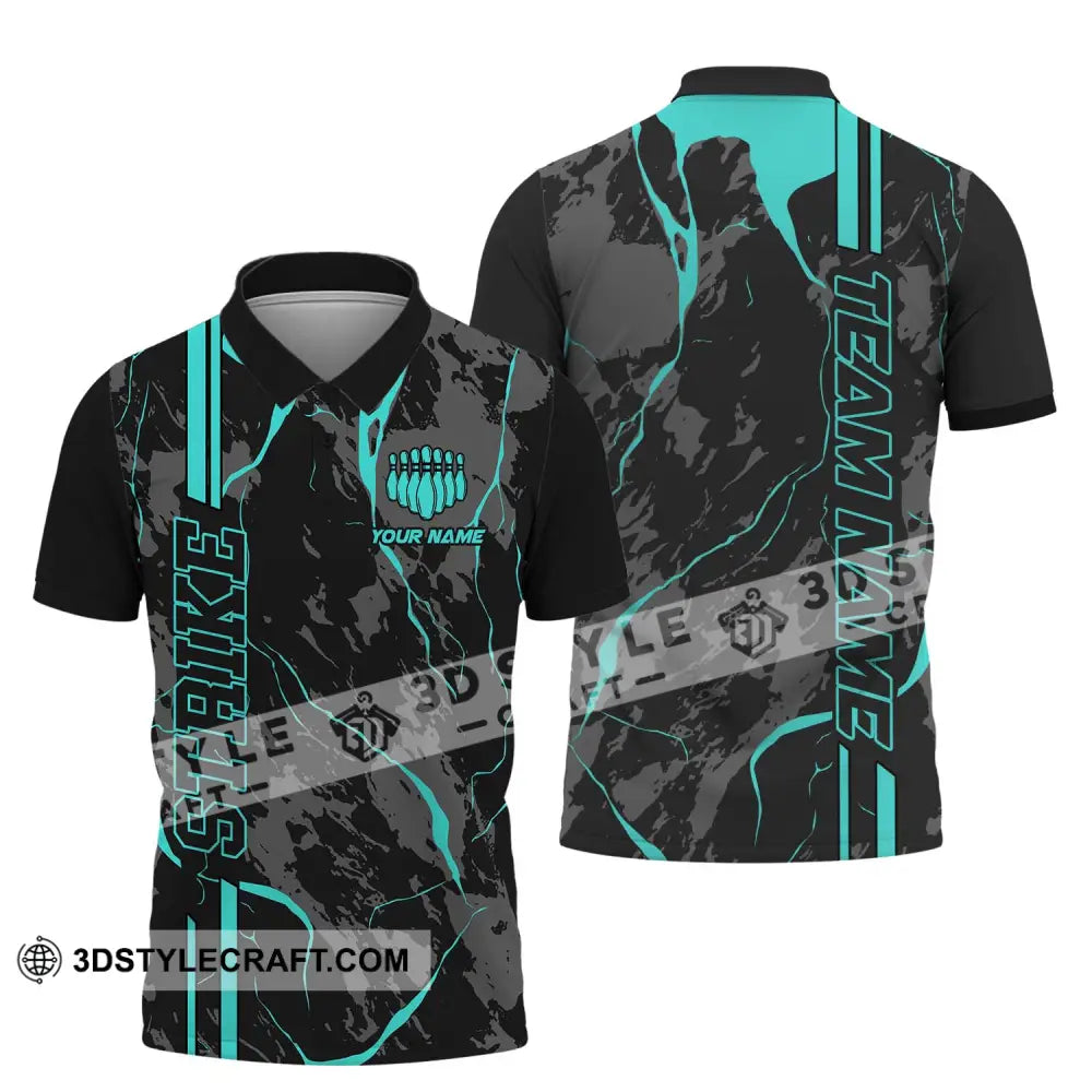 Unisex Shirt - Custom Name Team Cyan Strike Bowling Polo / S T-Shirt