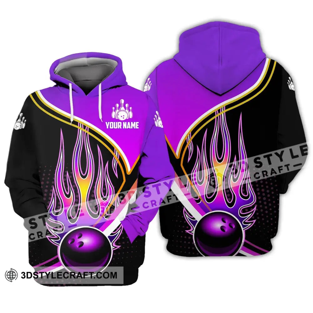 Unisex Shirt - Custom Name Team Purple Bowling Ball Fire Hoodie / S T-Shirt