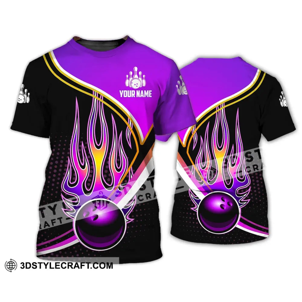 Unisex Shirt - Custom Name Team Purple Bowling Ball Fire T-Shirt / S T-Shirt