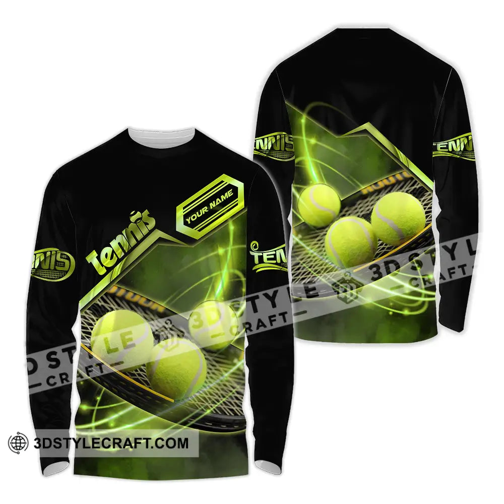 Unisex Shirt - Custom Name Tennis Ball Color Player Long Sleeve / S T-Shirt