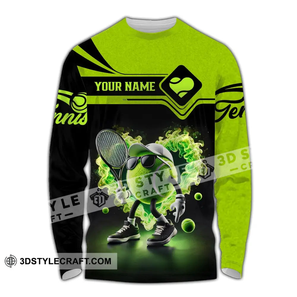 Unisex Shirt - Custom Name Tennis Ball Long Sleeve / S T-Shirt