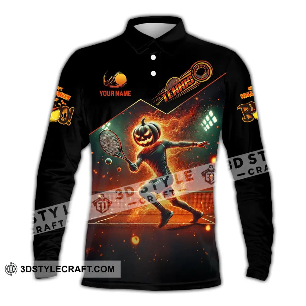 Unisex Shirt - Custom Name Tennis Halloween Long Sleeve Polo / S T-Shirt