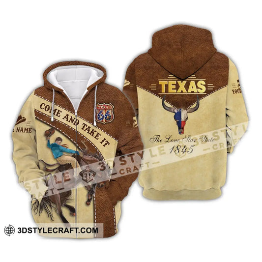 Unisex Shirt Custom Name Texas T-Shirt 1845 Come And Take It Zipper Hoodie / S