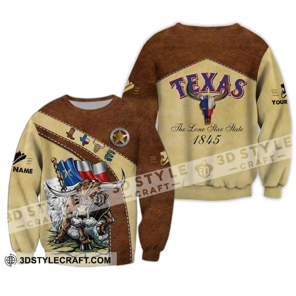 Unisex Shirt Custom Name Texas T-Shirt The Lone Star State 1845 Long Sleeve / S