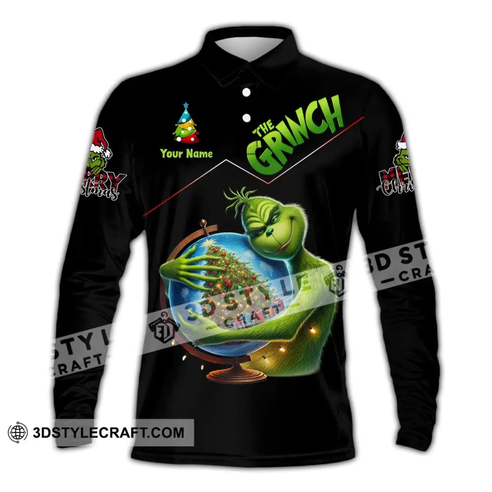 Unisex Shirt - Custom Name The Grinch Long Sleeve Polo / S T-Shirt