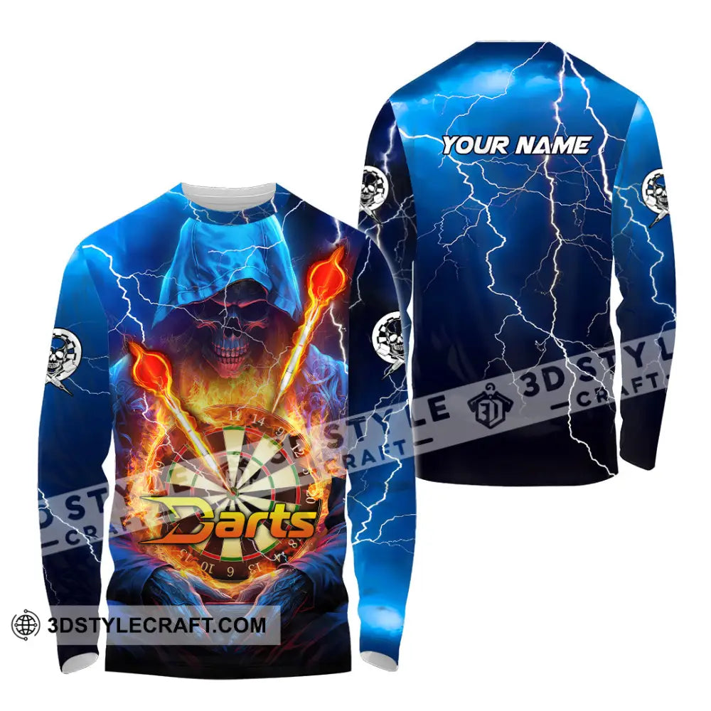 Unisex Shirt - Custom Name The Skull Darts Sport Fire And Ice Long Sleeve / S T-Shirt