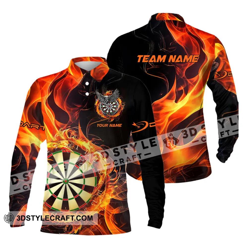 Unisex Shirt - Custom Name The Skull Darts Sport Fire Long Sleeve Polo / S T-Shirt