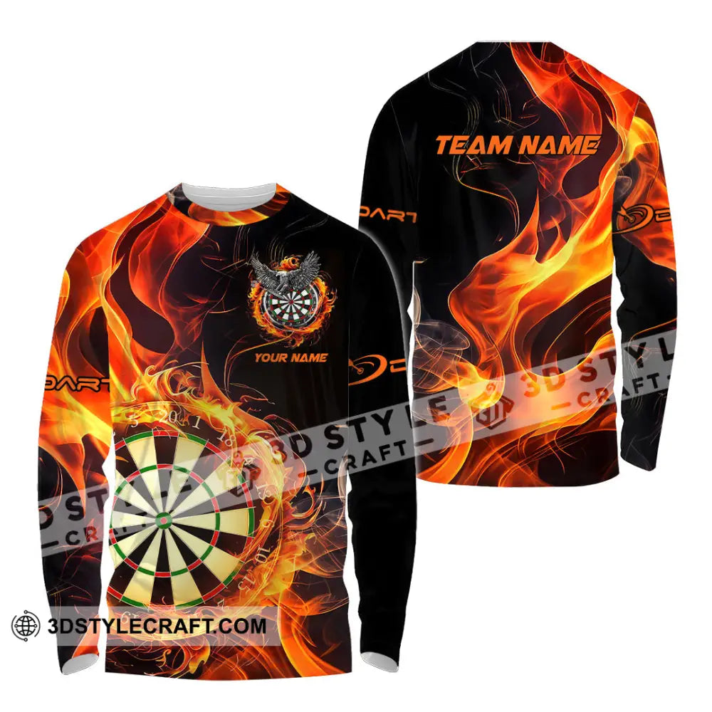 Unisex Shirt - Custom Name The Skull Darts Sport Fire Long Sleeve / S T-Shirt