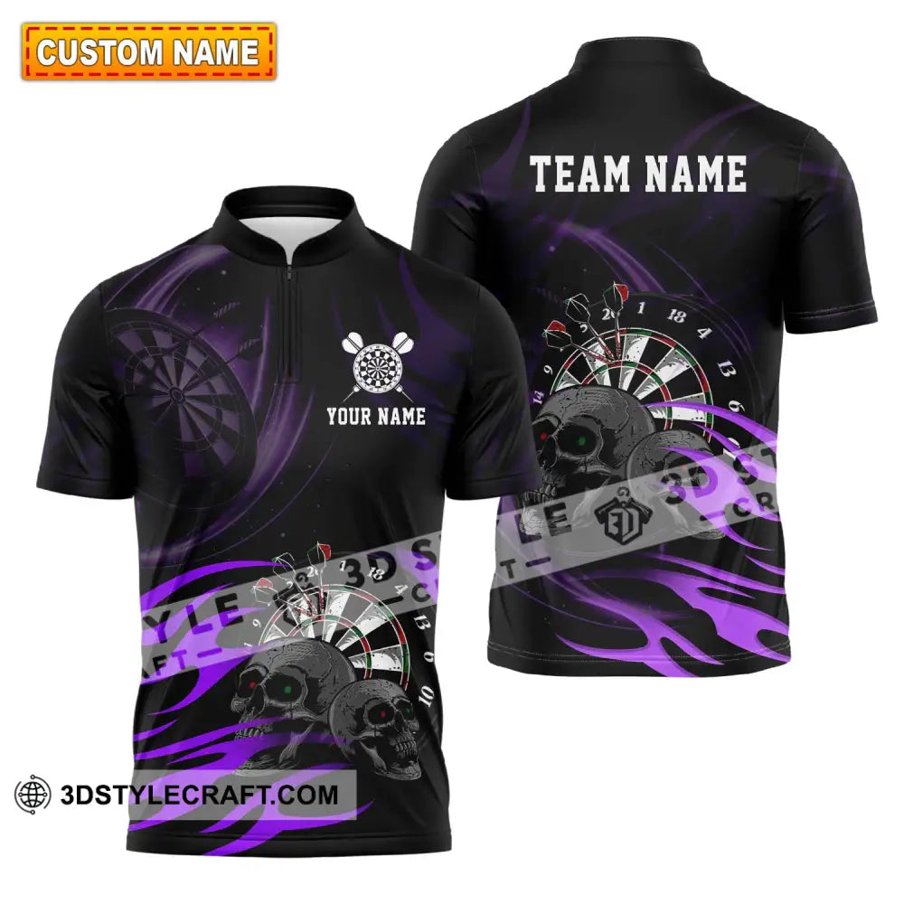 Unisex Shirt - Custom Name The Skull Darts Sport Zipper Polo / S T-Shirt