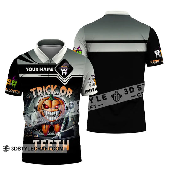 Unisex Shirt, Custom Name Trick or Teeth Shirt, Halloween Polo Long Sleeve Shirt, Halloween Gift style option 4