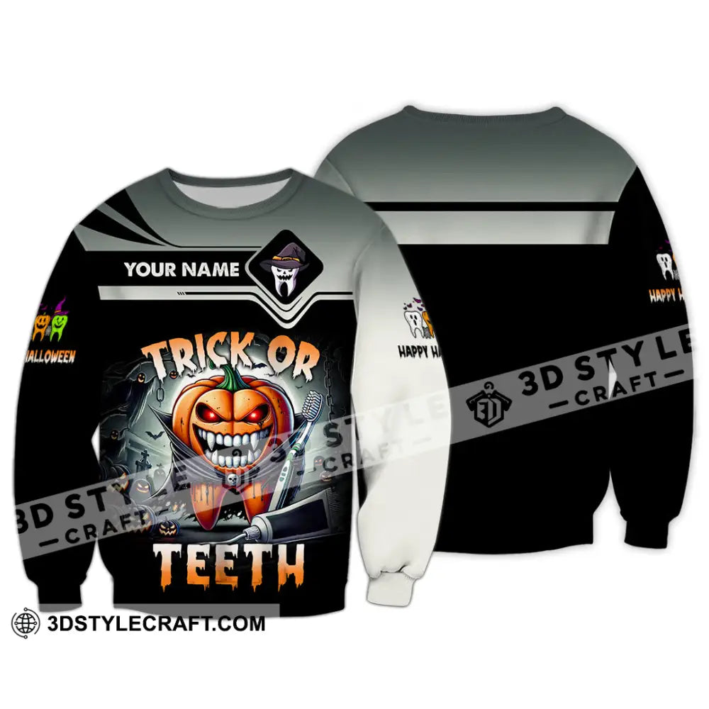 Unisex Shirt Custom Name Trick Or Teeth Halloween Polo Long Sleeve Gift / S T-Shirt