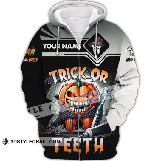 Unisex Shirt, Custom Name Trick or Teeth Shirt, Halloween Polo Long Sleeve Shirt, Halloween Gift style option 3