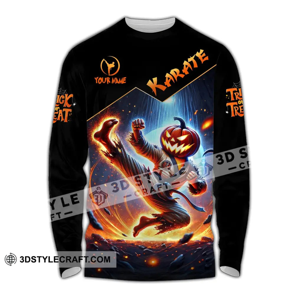 Unisex Shirt - Custom Name Trick Or Treat Karate Long Sleeve / S T-Shirt