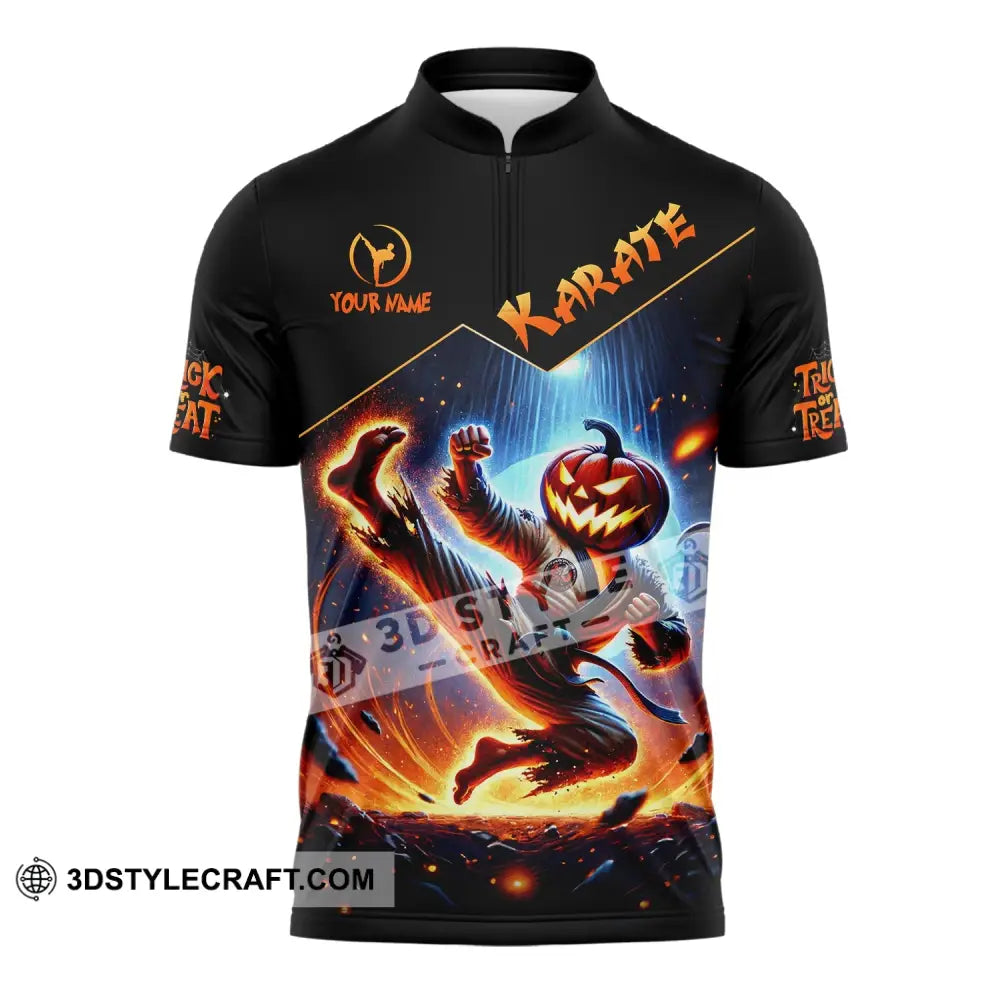 Unisex Shirt - Custom Name Trick Or Treat Karate Zipper Polo / S T-Shirt