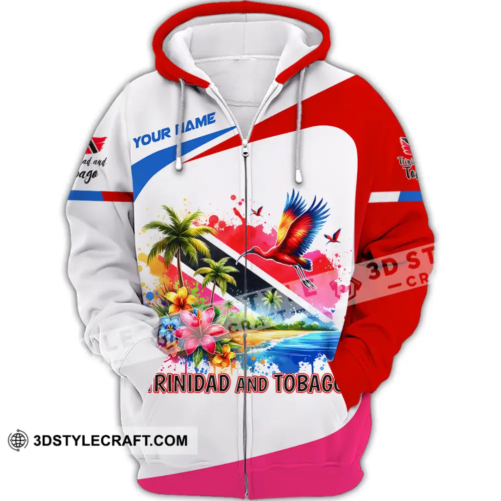 Unisex Shirt Custom Name Trinidad And Tobago Lover Polo Long Sleeve Zipper Hoodie / S T-Shirt