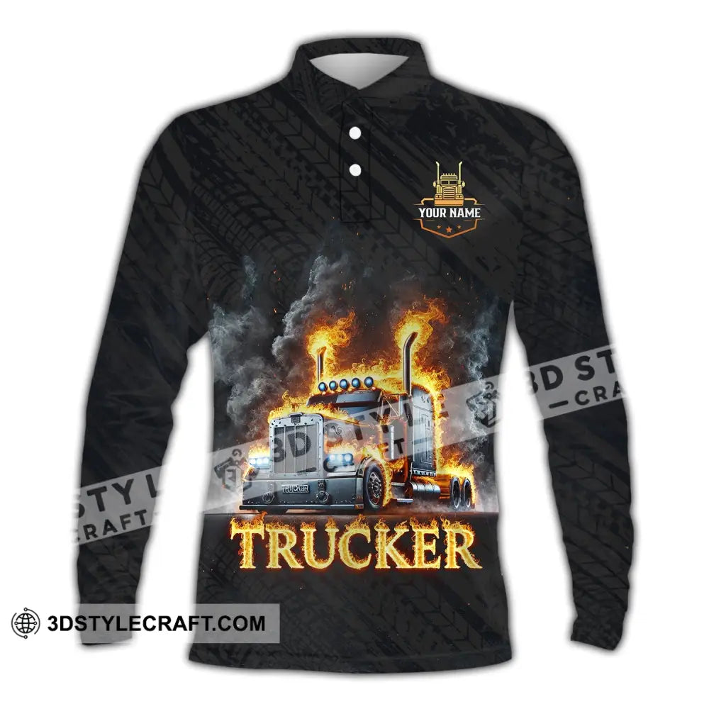 Unisex Shirt Custom Name Trucker Driver T-Shirt Long Sleeve Polo / S T-Shirt