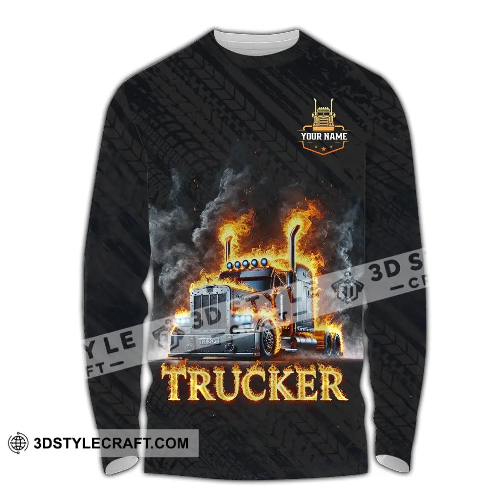 Unisex Shirt Custom Name Trucker Driver T-Shirt Long Sleeve / S T-Shirt