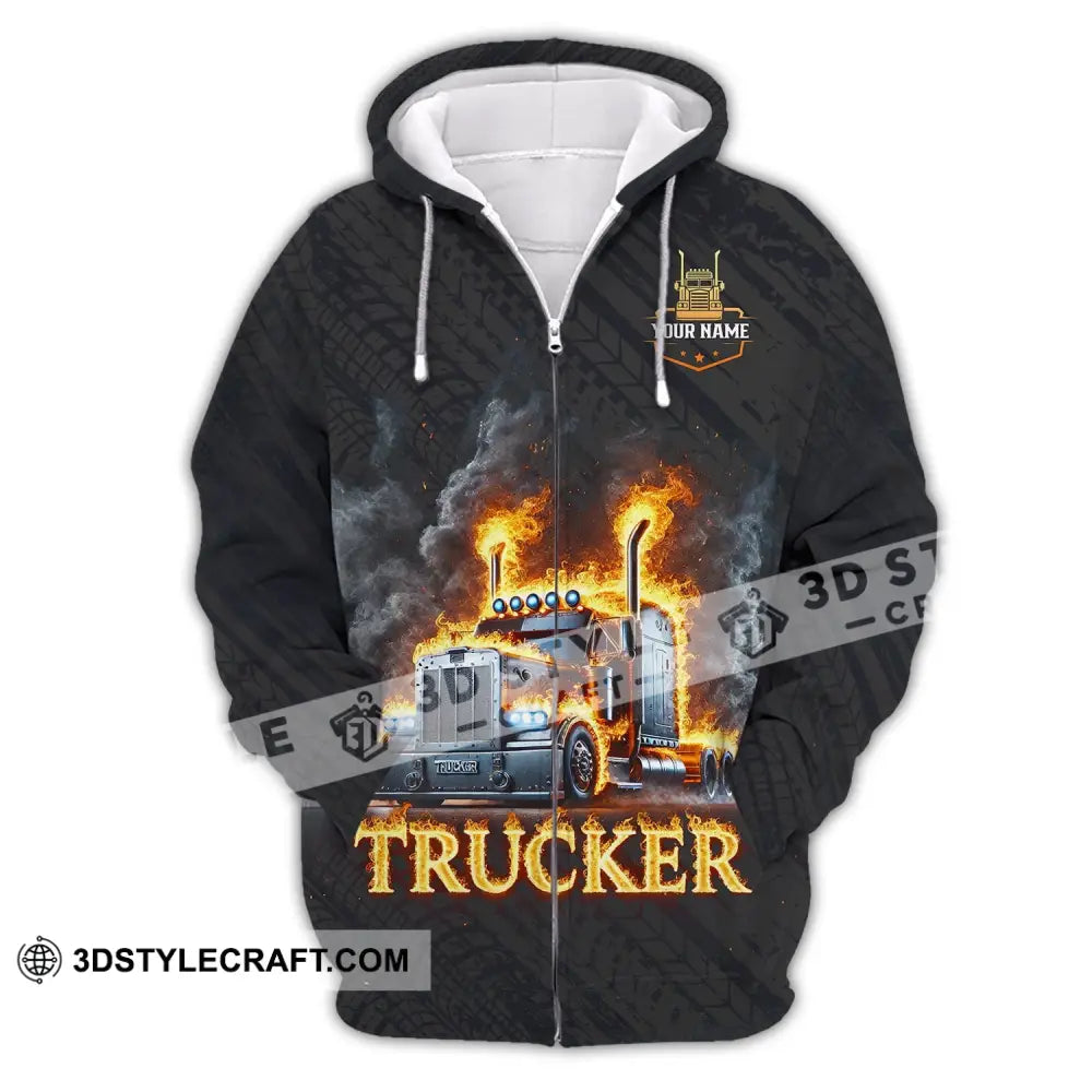 Unisex Shirt Custom Name Trucker Driver T-Shirt Zipper Hoodie / S T-Shirt