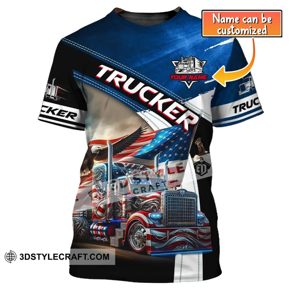 Unisex Shirt Custom Name Trucker T-Shirt Usa Flag American