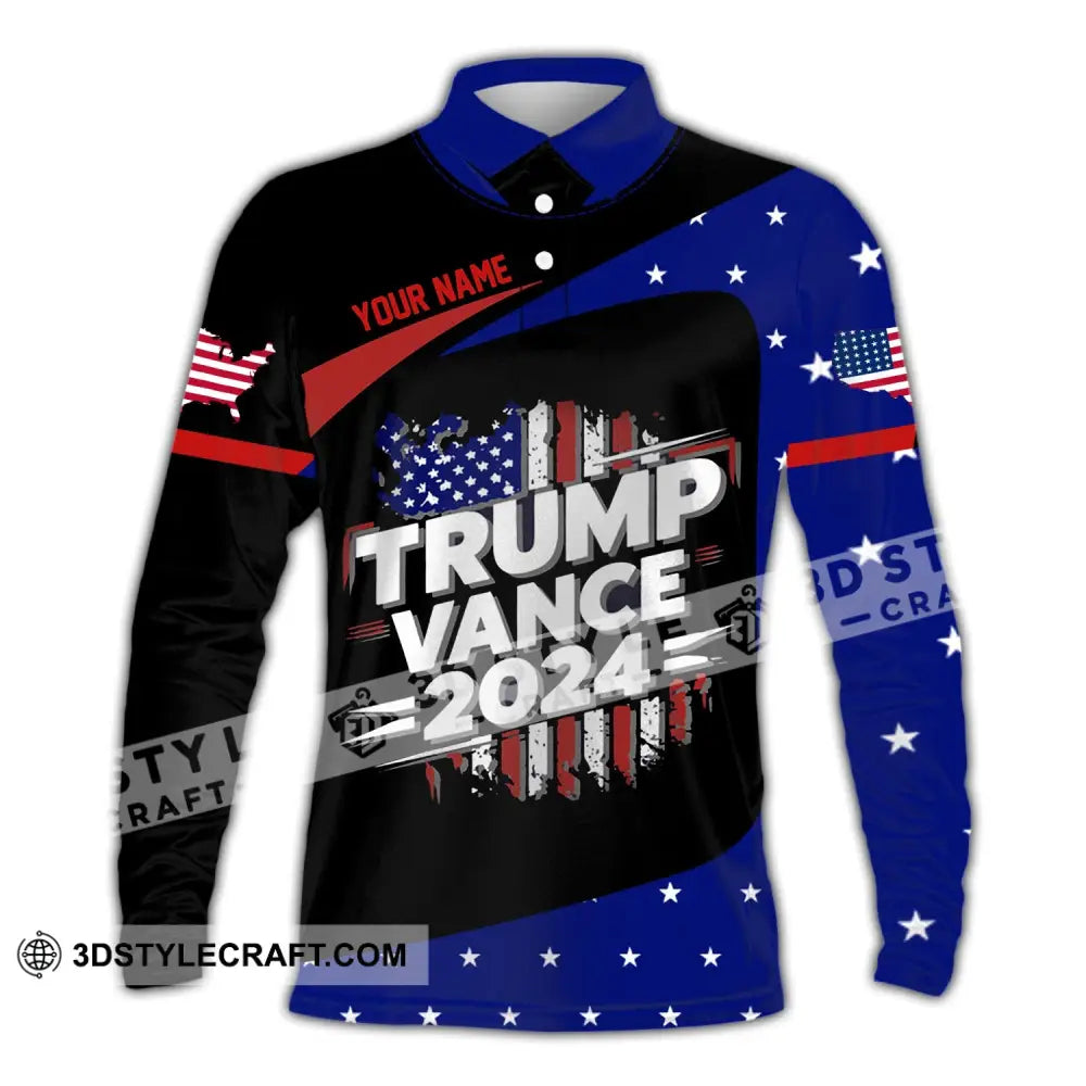 Unisex Shirt Custom Name Trump Vance 2024 For President T-Shirt Long Sleeve Polo / S T-Shirt