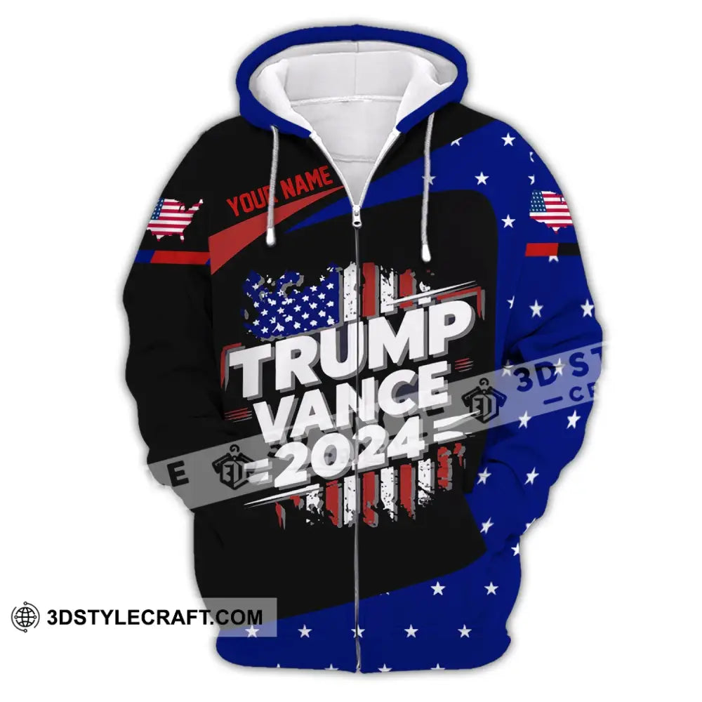 Unisex Shirt Custom Name Trump Vance 2024 For President T-Shirt Zipper Hoodie / S T-Shirt