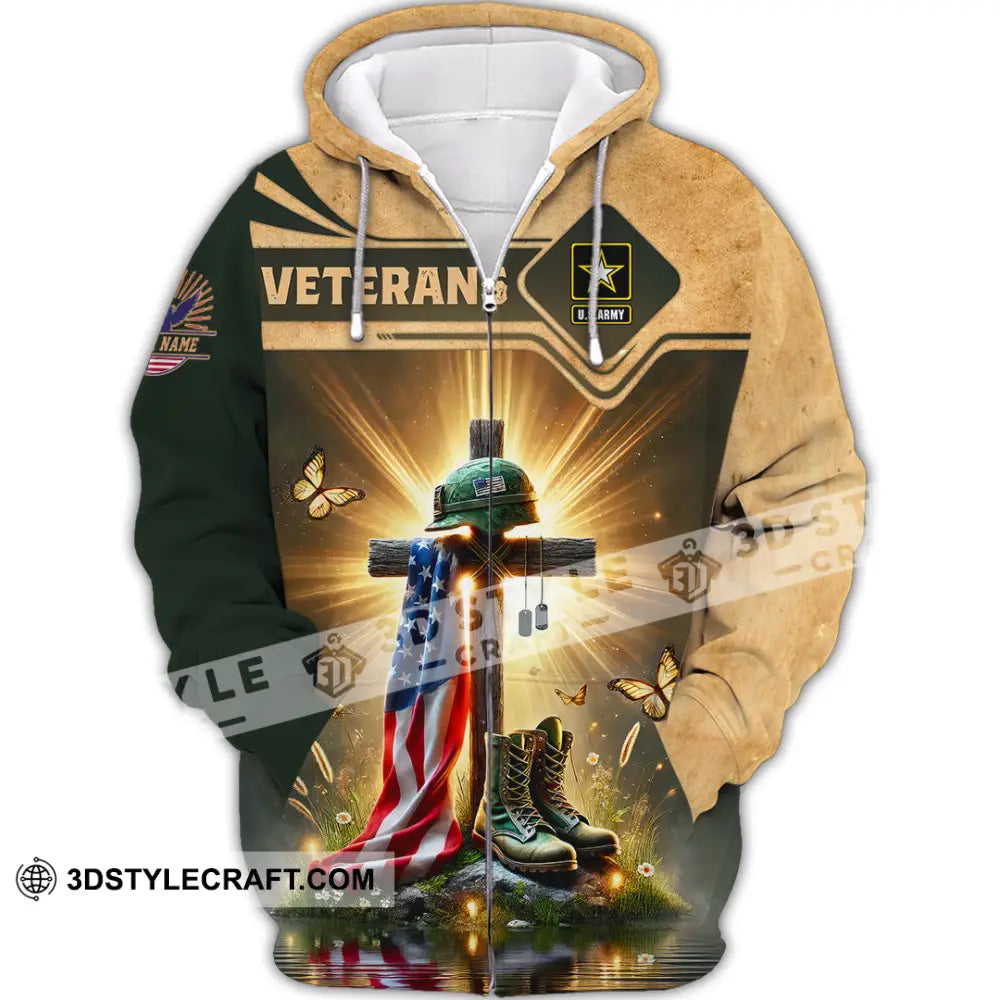 Unisex Shirt Custom Name U.s Veteran Hoodie Polo Long Sleeve Us Memorial Zipper / S T-Shirt