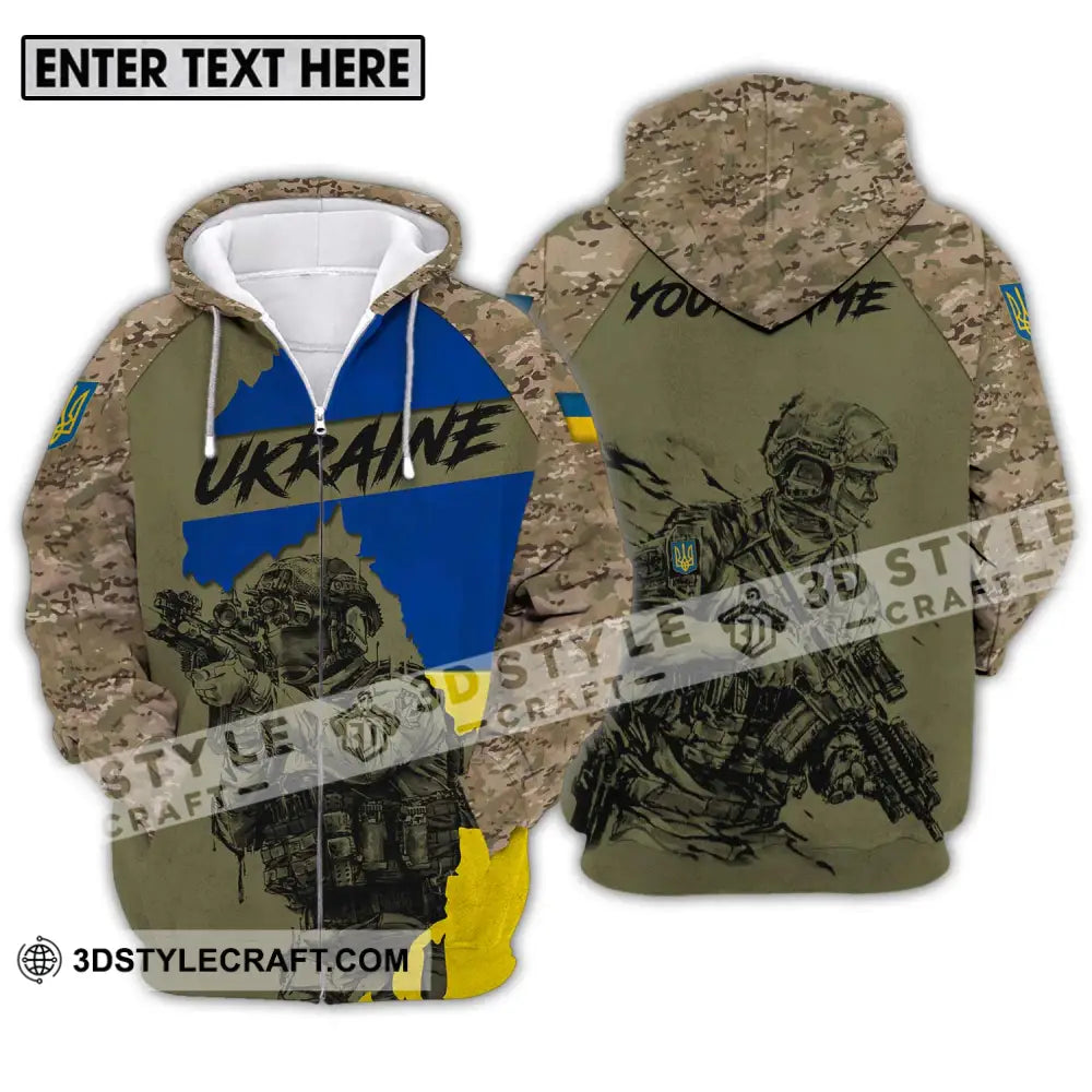 Unisex Shirt - Custom Name Ukraina Army Zipper Hoodie / S T-Shirt