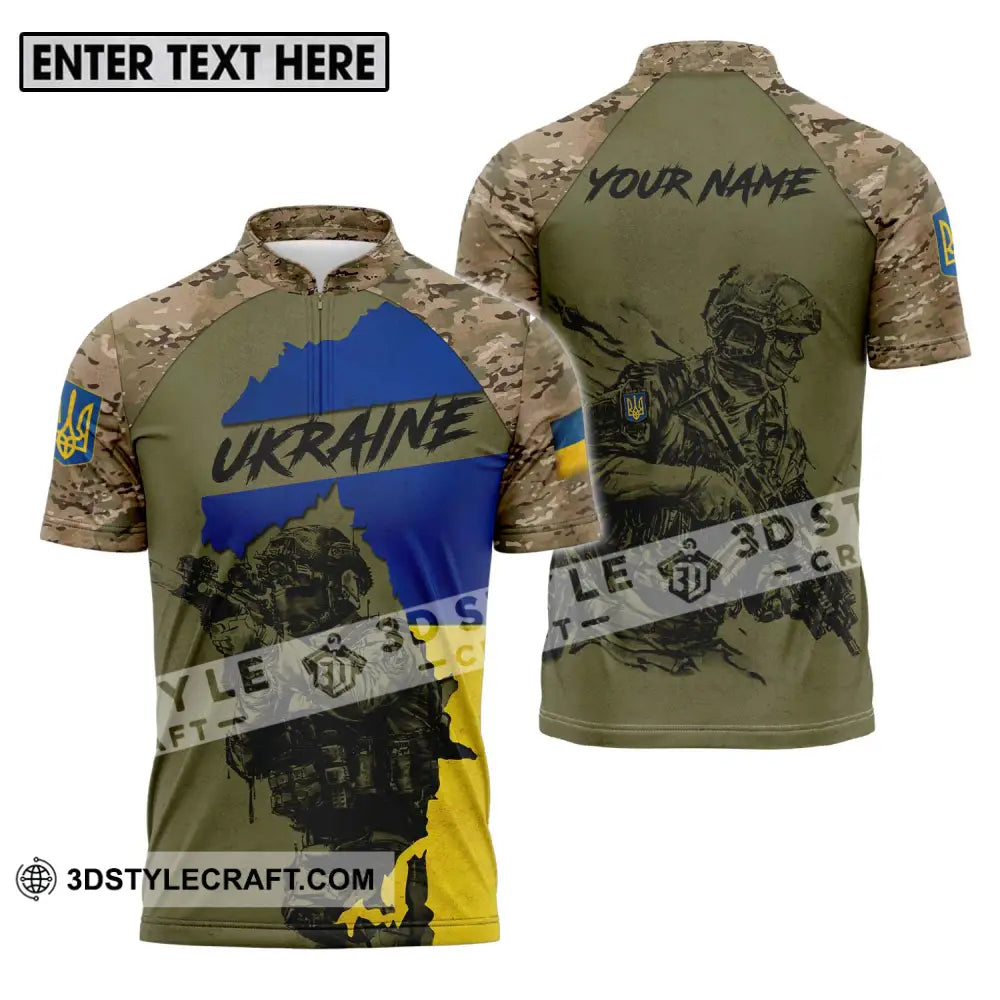 Unisex Shirt - Custom Name Ukraina Army Zipper Polo / S T-Shirt