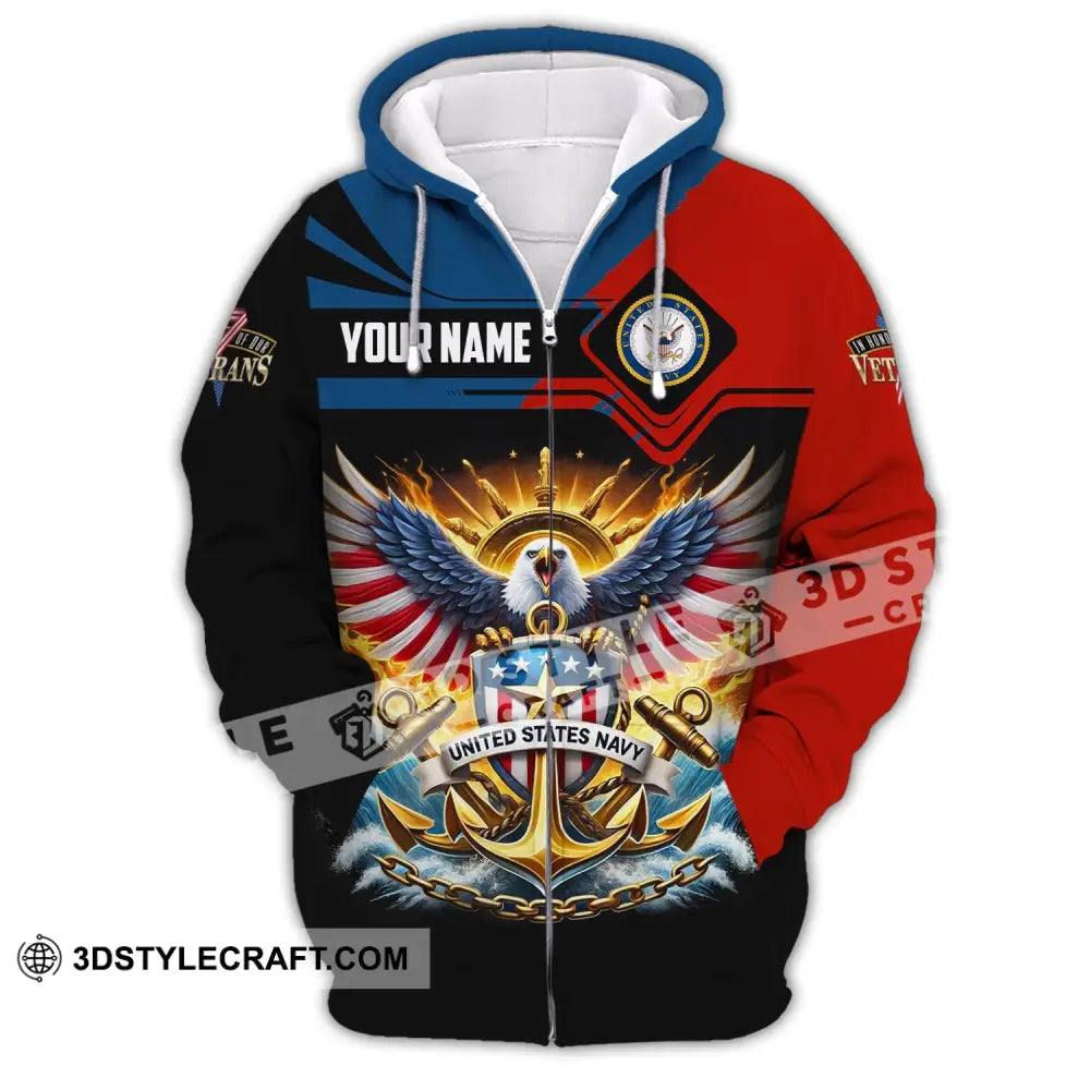 Unisex Shirt Custom Name Us Navy Veteran Polo Long Sleeve T-Shirt Zipper Hoodie / S T-Shirt