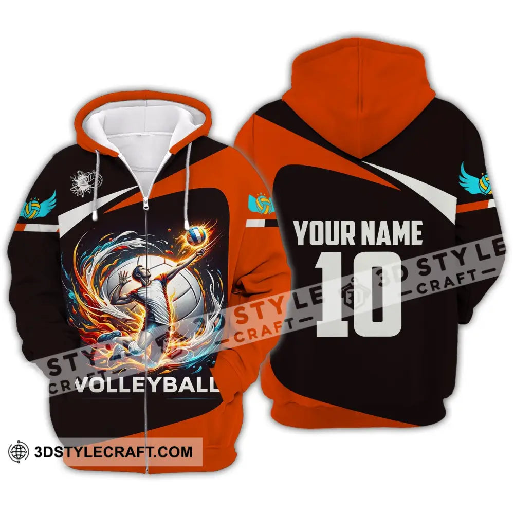 Unisex Shirt Custom Name Volleyball T-Shirt For Club Gift Players Zipper Hoodie / S T-Shirt