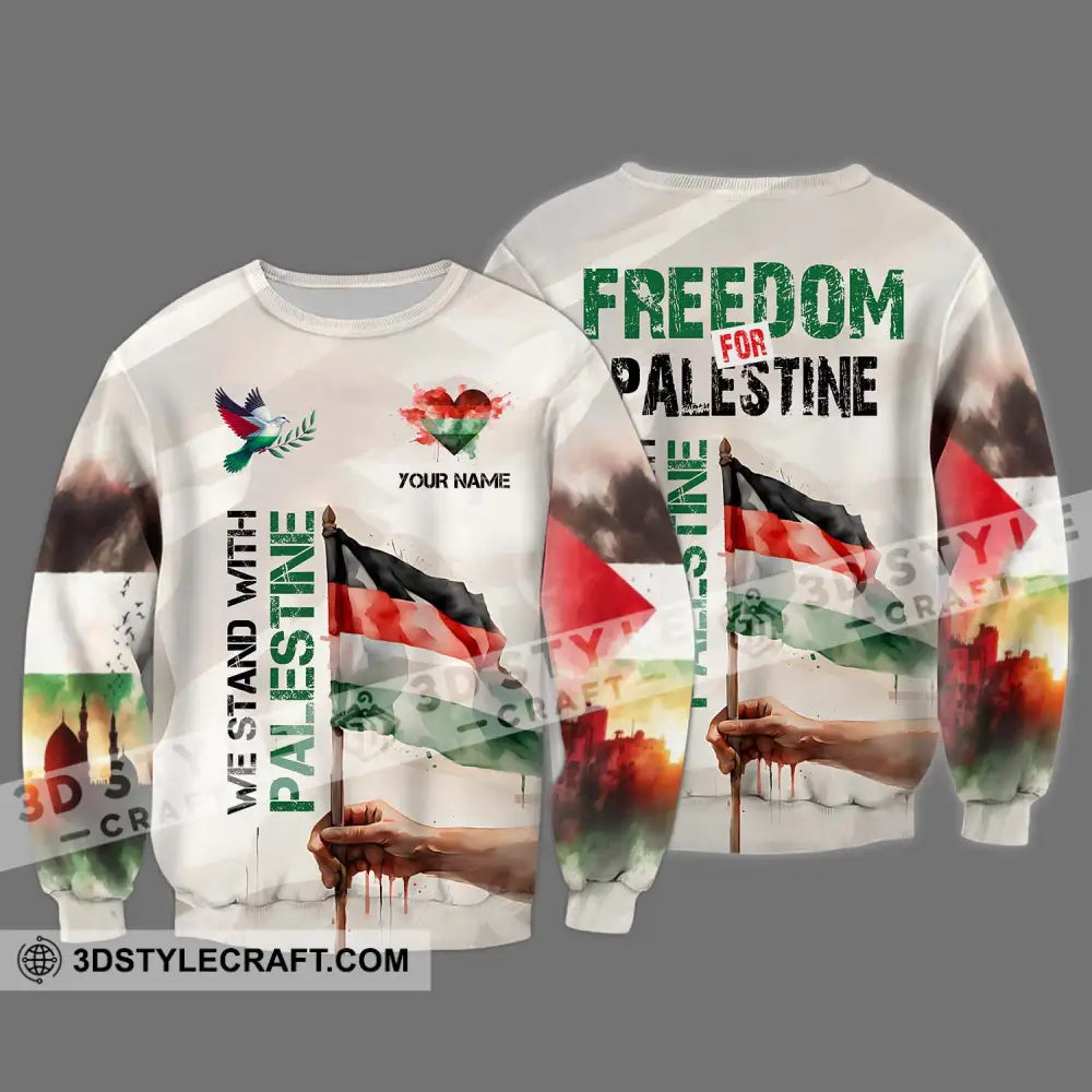 Unisex Shirt - Custom Name We Stand With Palestine Long Sleeve / S T-Shirt