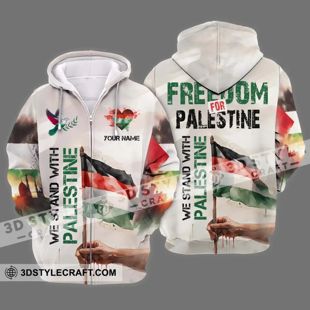 Unisex Shirt - Custom Name We Stand With Palestine Zipper Hoodie / S T-Shirt