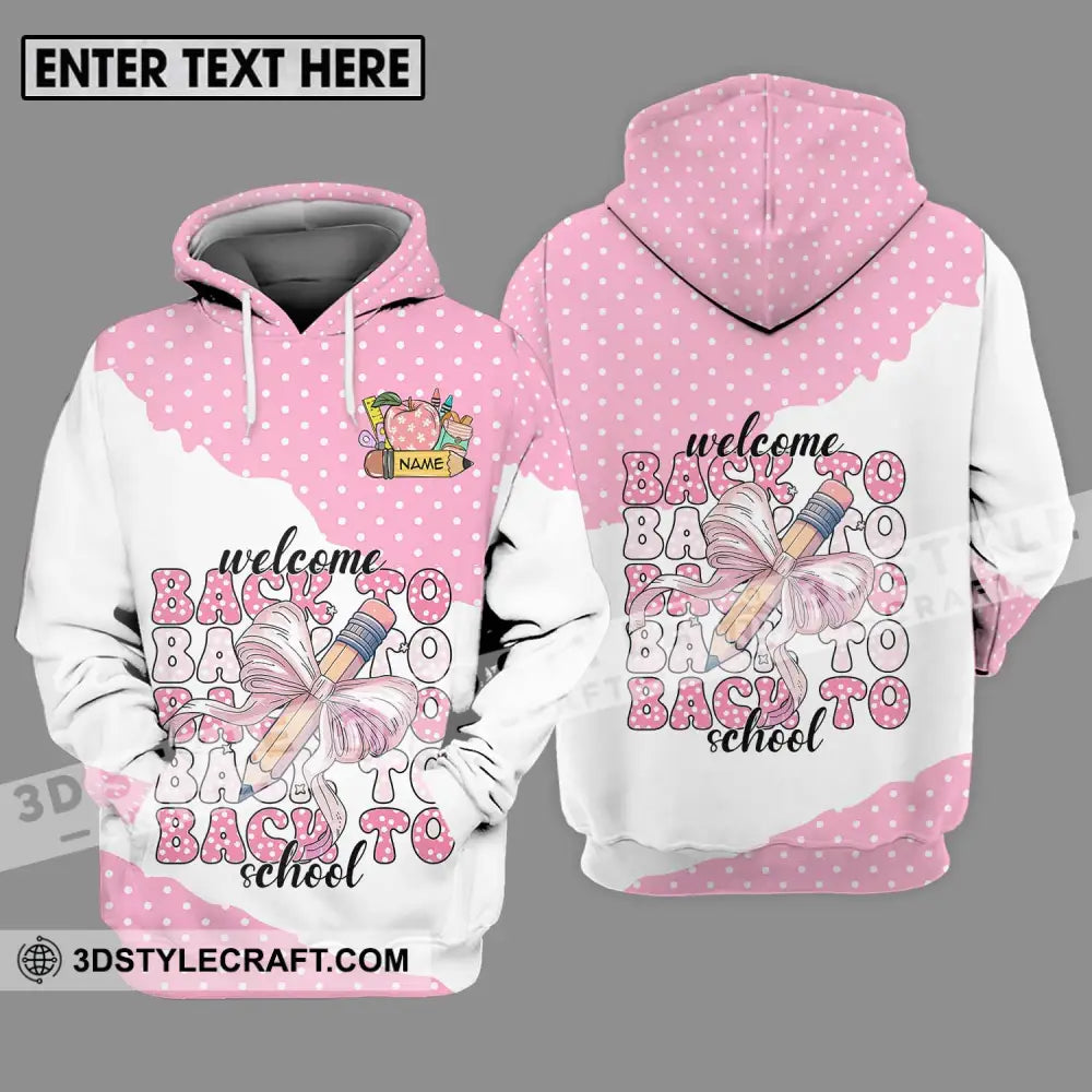 Unisex Shirt - Custom Name Welcome Back To School White Pink Hoodie / S T-Shirt