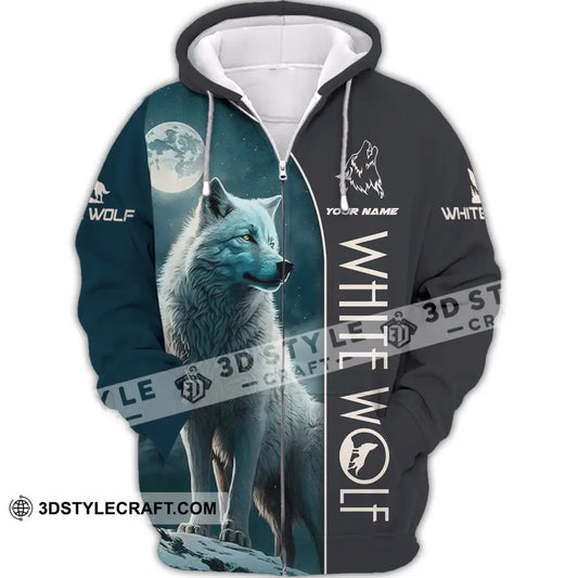 Unisex Shirt - Custom Name White Wolf Zipper Hoodie / S T-Shirt