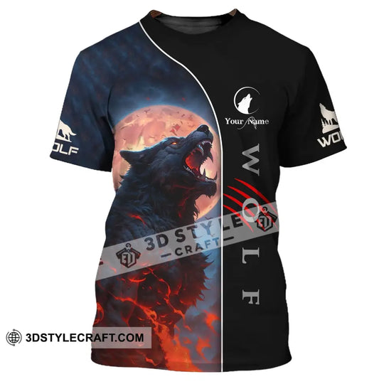 Unisex Shirt - Custom Name Shirt - Wolf And Red Moon Shirt style option 2