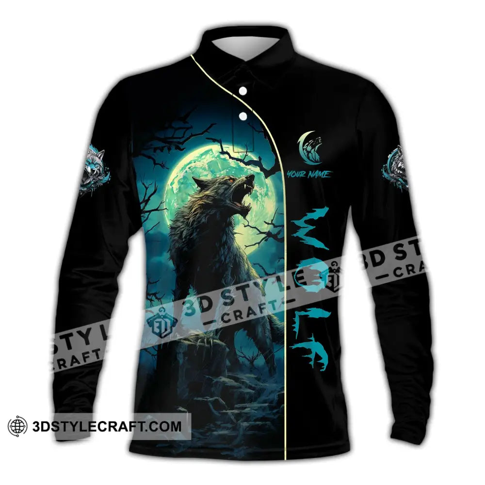 Unisex Shirt Custom Name Wolf Long Sleeve Polo Gift For Lovers / S T-Shirt