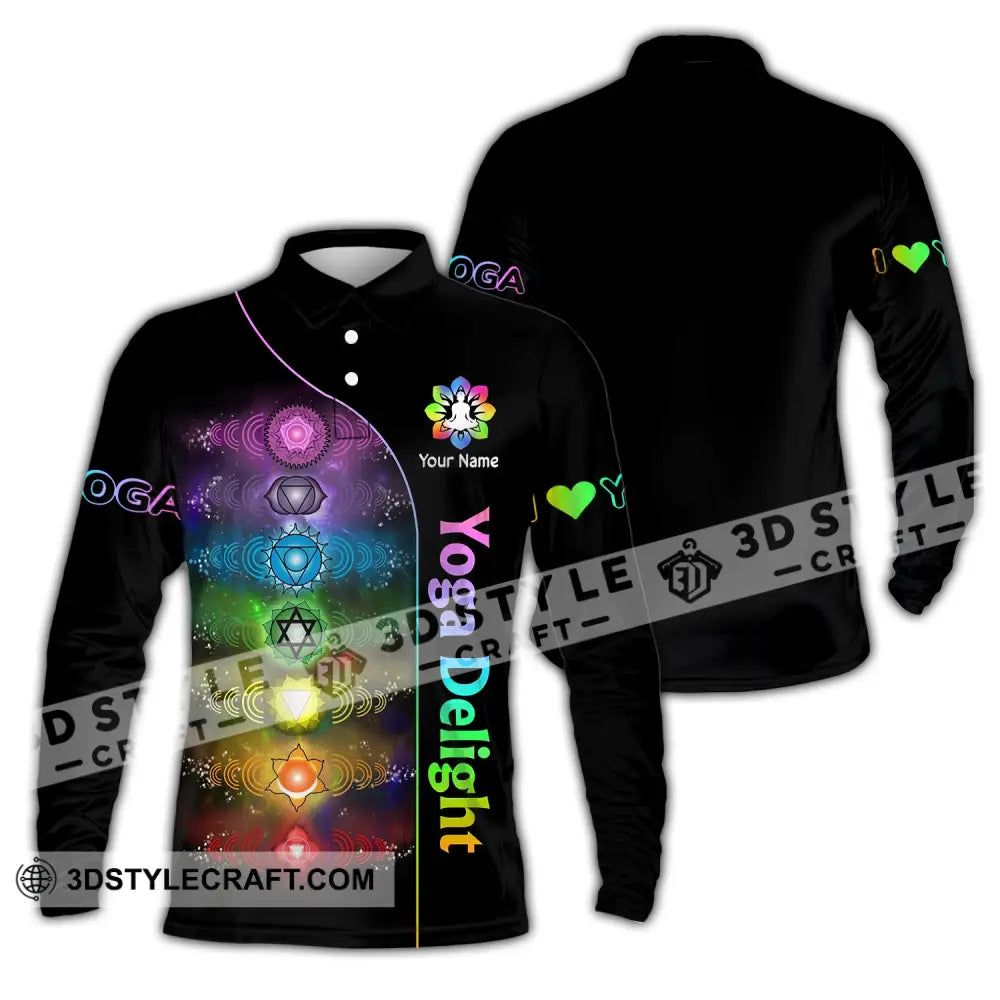 Unisex Shirt Custom Name Yoga Delight Love Hoodie Polo Long Sleeve / S T-Shirt