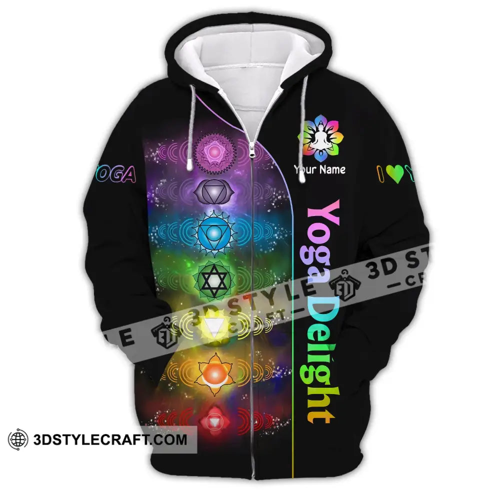 Unisex Shirt Custom Name Yoga Delight Love Hoodie Polo Long Sleeve Zipper / S T-Shirt