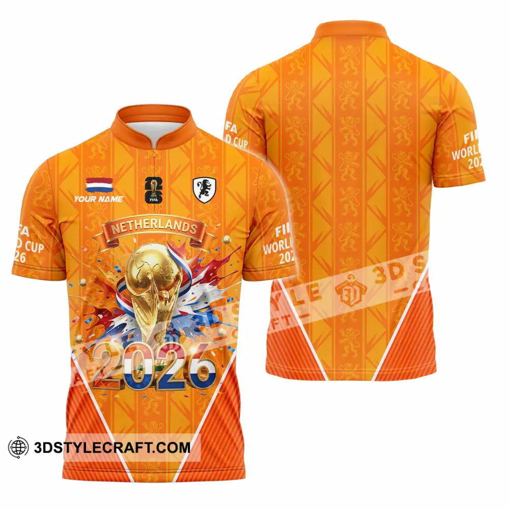 Unisex Shirt - Custom Netherlands World Cup 2026 3D Shirt Zipper Polo Shirt / S T-shirt
