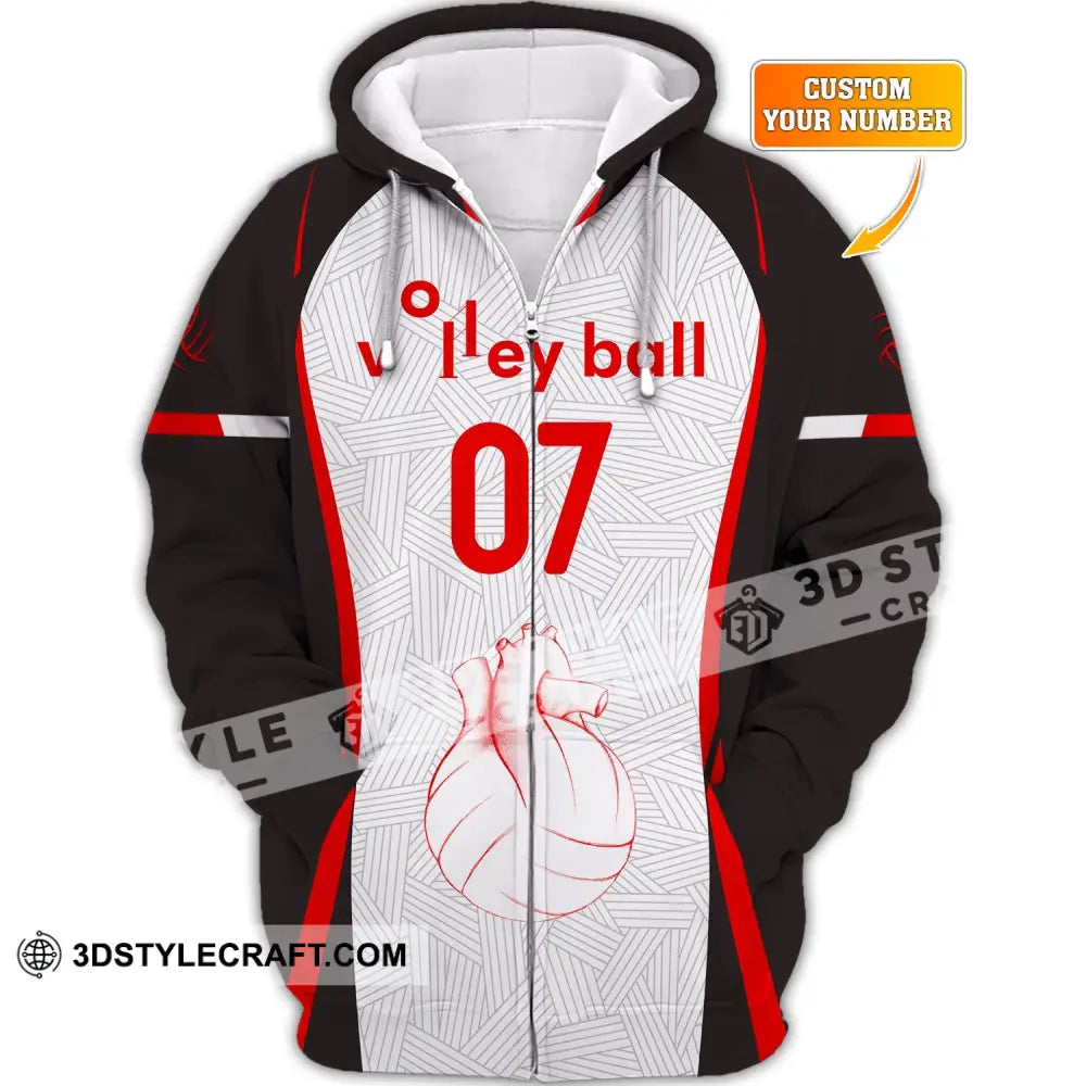 Unisex Shirt Custom Number Volleyball Hoodie Team T-Shirt Gift For Players Zipper / S