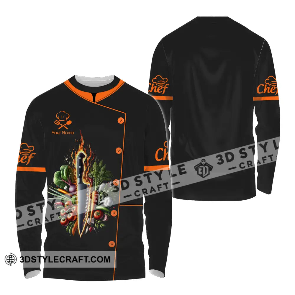 Unisex Shirt - Custom Orange Name Chef Long Sleeve / S T-Shirt