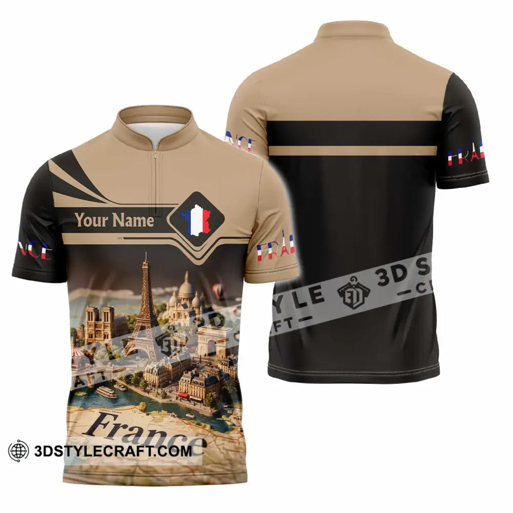 Unisex Shirt - Custom Paris France 3D Shirt Zipper Polo Shirt / S T-shirt