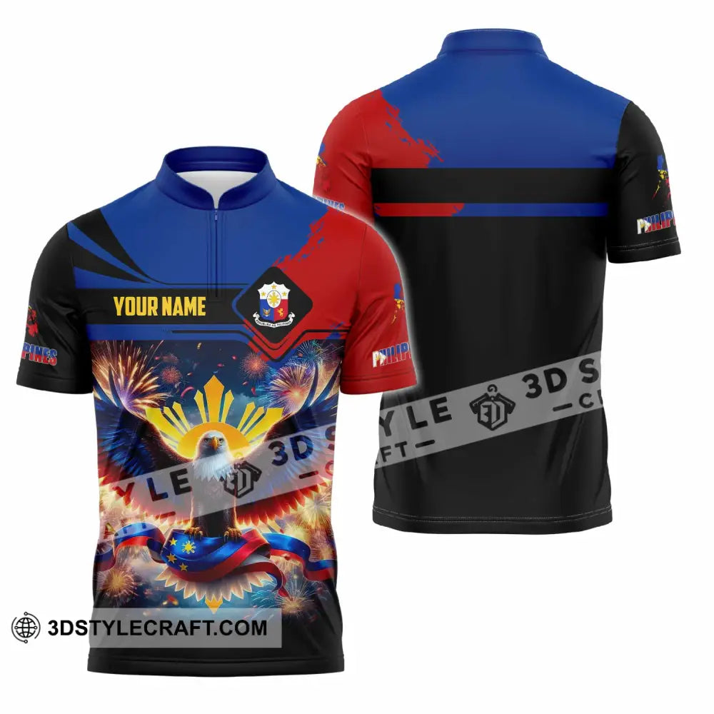 Unisex Shirt - Custom Philippines 3D Shirt Zipper Polo Shirt / S T-shirt