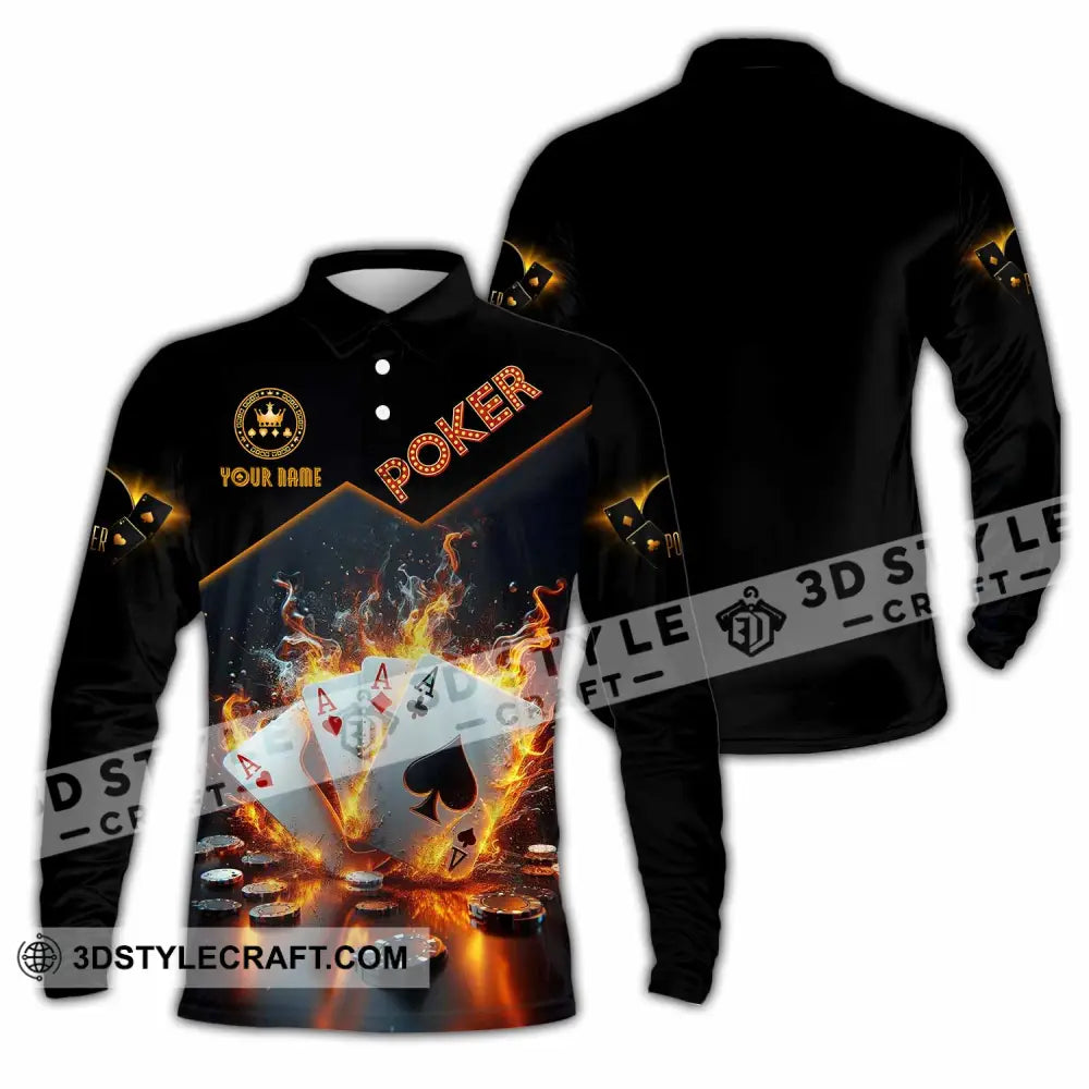 Unisex Shirt - Custom Poker Four Of Aces Card Lover Shirt Long Sleeve Polo / S T-shirt